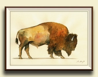 PRINT-Buffalo -American Bison Buffalo forest  portrait - Art Print by Juan Bosco