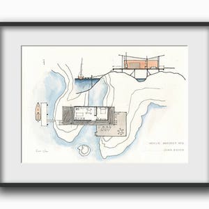 Architektur, Technische Schnitt Plan Zeichnung – Architekt Aquarell Illustration –Kunstdruck nach einem Original von Juan Bosco