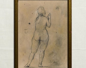 Original, NOT A PRINT - Figure drawing art, charcoal sketch, minimal art drawing, classic house art wall, pencil artwork - Unframed art.