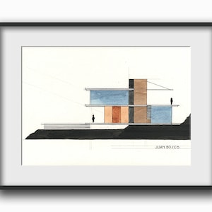 Architectonisch, - technische doorsnede plattegrondtekening - architect technisch aquarel illustratie - kunst Afdruk naar origineel door Juan Bosco