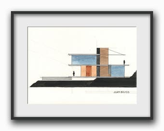 Architectural drawing - technical section plan drawing - architect technic watercolor illustration -art Print from an original by Juan Bosco