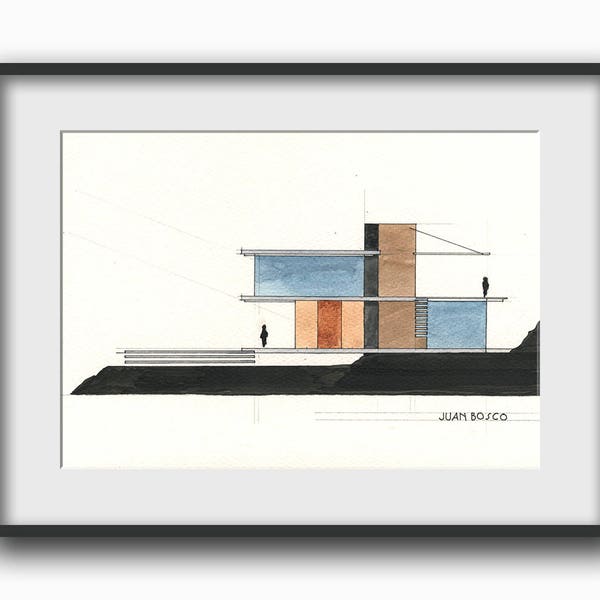 Architectural drawing - technical section plan drawing - architect technic watercolor illustration -art Print from an original by Juan Bosco