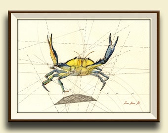 PRINT-Blue Crab decor print watercolor painting art wall  sea seafood fish crab beach   - Art Print by Juan Bosco