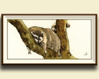 PRINT-Raccoon in the forest -raccoon animal nursery - raccoon cute decor - Art Print by Juan Bosco