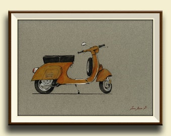 PRINT- Vespa Red Vespa bike motorcycle  print watercolor painting art wall vespa classic - Art Print by Juan Bosco