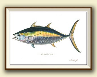 PRINT- Yellowfin tuna fish- Tuna painting art print - Tuna fish art nursery ocean sport fishing decor - Art Print by Juan Bosco