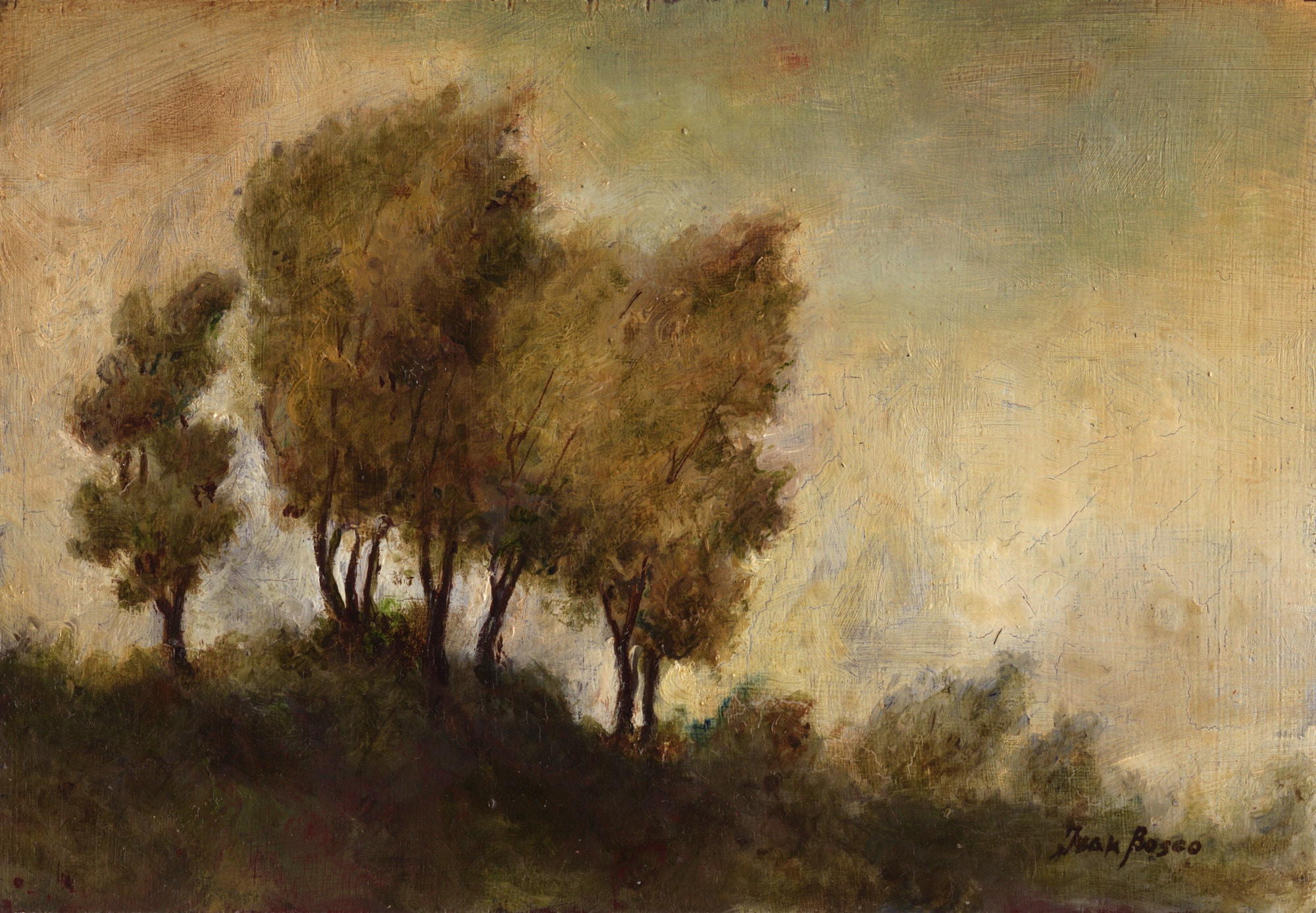 PRINT- Antique Look Oil Painting, Barbizon School Like Forest, Romantic ...