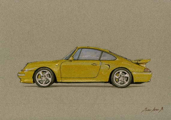 Print-porsche 911 993 Turbo S Yellow - Porsche Classic - Print