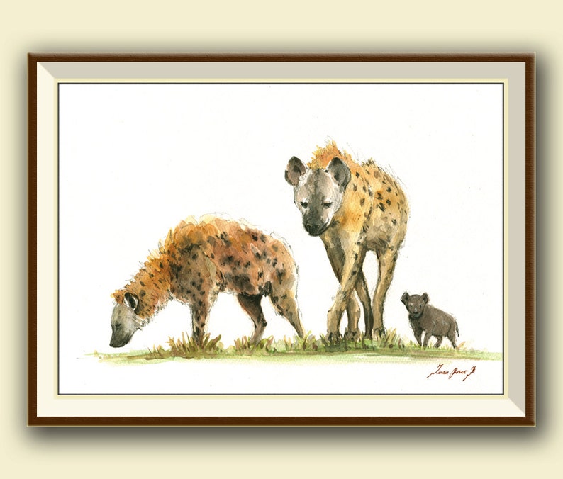 PRINT Hyena Family hyenas and Cub African Animal Art - Etsy