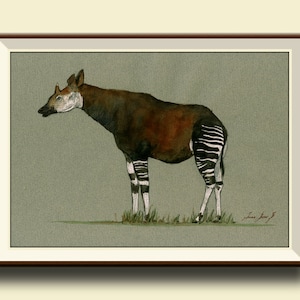 PRINT-Okapi animal-africain opaki sauvage - famille gifaffe -Afrique safari animal décor -animal life wall art- Art Print par Juan Bosco
