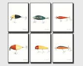 PRINT Set of 6 Prints vintage Fishing Lures Saltwater Gamefish Fishing Bite  Lure Saltwater Fish Art Sea Decor Art Print by Juan Bosco 