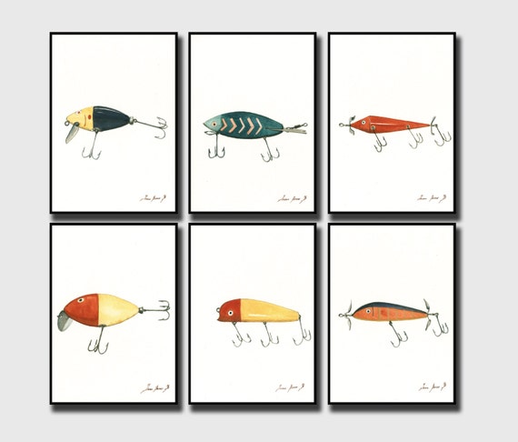 PRINT Set of 6 Prints vintage Fishing Lures Saltwater Gamefish Fishing Bite Lure  Saltwater Fish Art Sea Decor Art Print by Juan Bosco -  Canada