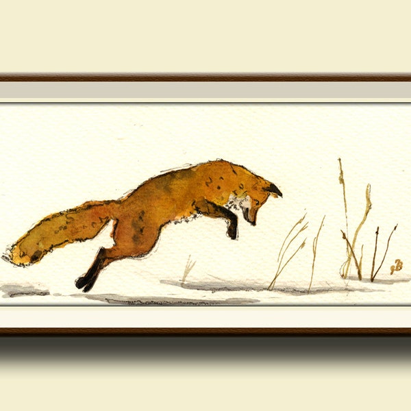 PRINT-Fox watercolor painting print - Red Fox forest animal decor -fox baby nursery - Art Print by Juan Bosco