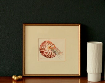 Nautilus painting, nautilus art, nautilus print, nautilus animal art, fossil print, ocean sport fishing decor - Art Print by Juan Bosco