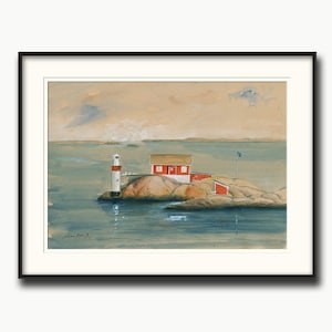 AFDRUKKEN - Göteborg Zweden - archipel eilanden stad originele kunst muur - aquarel en afdrukken zee stadsgezicht zeegezicht architectuur-kunst