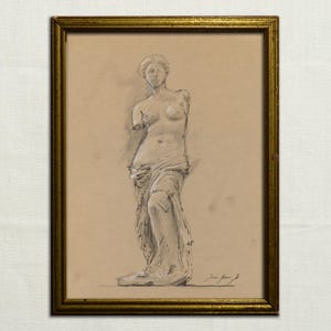 Venus de Milo - dibujo clásico a lápiz de la Escultura griega del museo del Louvre - impresión de estilo antiguo - arte antiguo - por Juan Bosco