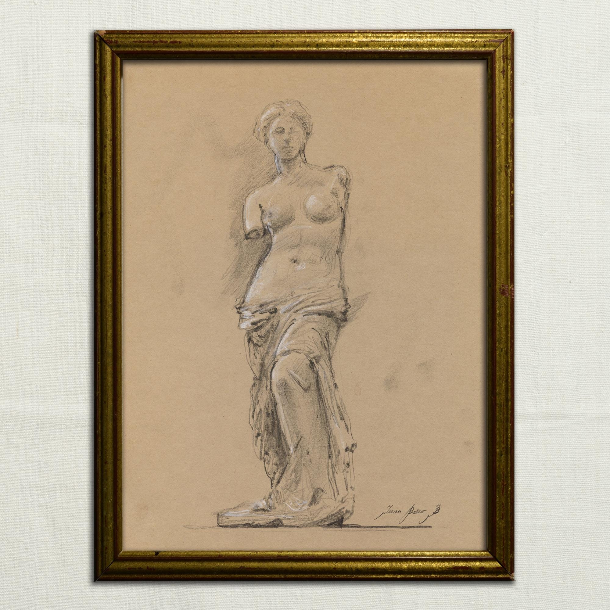 Venus de Milo - classical drawing pencil from the Greek Sculpture at Louvre museum - antique style print - ancient art -by Juan Bosco