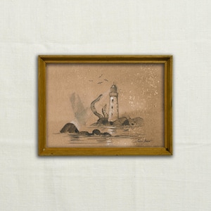 Original, NOT A PRINT - Lighthouse art, Old lighthouse charcoal sketch, minimalist lighthouse drawing, seascape kraken artwork -Unframed art