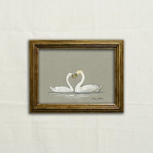 Original, NOT A PRINT - Swan art, White swan sketch, minimalist swan drawing, French country side, farmhouse art painting - Unframed art