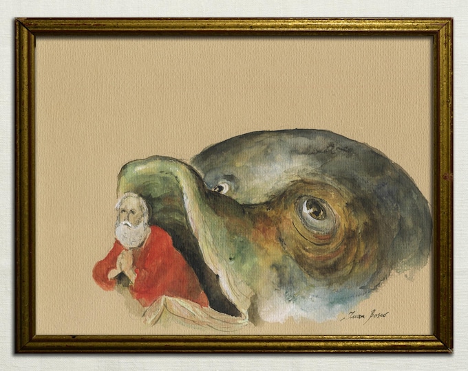 Jonah and the Whale Watercolor on Paper Painting, Religious Painting ...