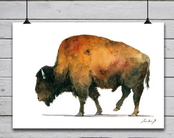 POSTER PRINT - Buffalo Bison- American Buffalo - American Bison - wild animal poster print -by Juan Bosco