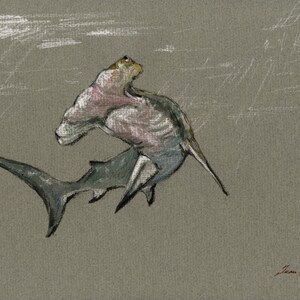 Print-hammerhead Shark Fish Art Wall Decor Print Watercolor Painting