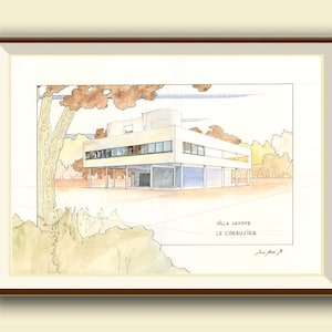 PRINT- Villa Sacouer - Le Corbusier Architektur Zeichnung - Kunstdruck und Original Aquarellmalerei & Druck von Juan Bosco