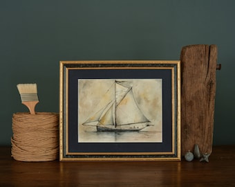 PRINT- Cutter sailing boat watercolor on paper painting, classic sailing ship illustration, Cutter boat artwork, Pilot cutter, Ships .