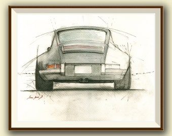 PRINT-Porsche 911 rs - Porsche classic - print watercolor painting art wall car decal auto Porsche - art- by Juan Bosco