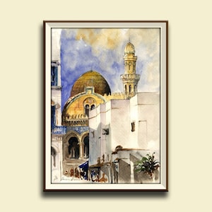 PRINT-Algiers Algeria mosque casbah Ketchaoua  orientalist watercolor painting print   -Art Print
