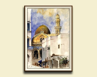 PRINT-Algiers Algeria mosque casbah Ketchaoua  orientalist watercolor painting print   -Art Print by Juan Bosco