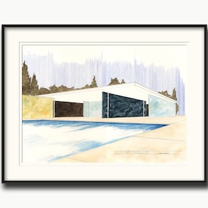 German Pavilion Mies van der Rohe, Architectural ,, Barcelona architecture art, Mies van der Rohe building drawing print by Juan Bosco