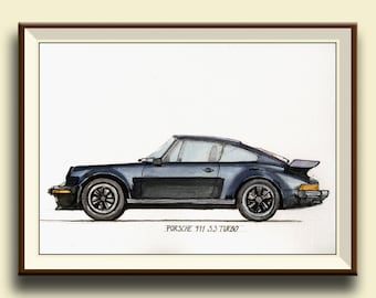 PRINT-Porsche 911 turbo 930 car- classic Porsche decor - auto car art wall - Art Print by Juan Bosco