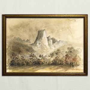 AFDRUK: schilderij van Naranjo de Bulnes, Cantabrisch gebergte, piekkunstwerken, bergtekening, Pico de Urriello, landschappen schilderij van .