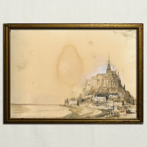 PRINT -Le Mont Saint Michel, Mont Saint Michel illustration, Mont Saint Michele France, Mont Saint Michel Abbey, French village art