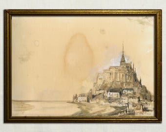 モンサンミッシェルの水彩画ポスター 壁アート モンサンミッシェル