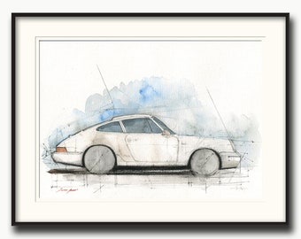 Porsche 911, Porsche 964, Porsche classic painting, Porsche drawing, porsche art wall, porsche car,  decal auto Porsche - art- by Juan Bosco