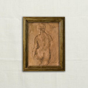 Original, NOT A PRINT - Minimalist male body sketch, oil portrait figure, men back torso drawing, classic man figure artwork - Unframed art.