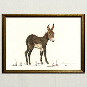 PRINT -Donkey watercolor, donkey painting, donkey portrait, donkey print from watercolor - farm animal donkey art wall  - Art Print