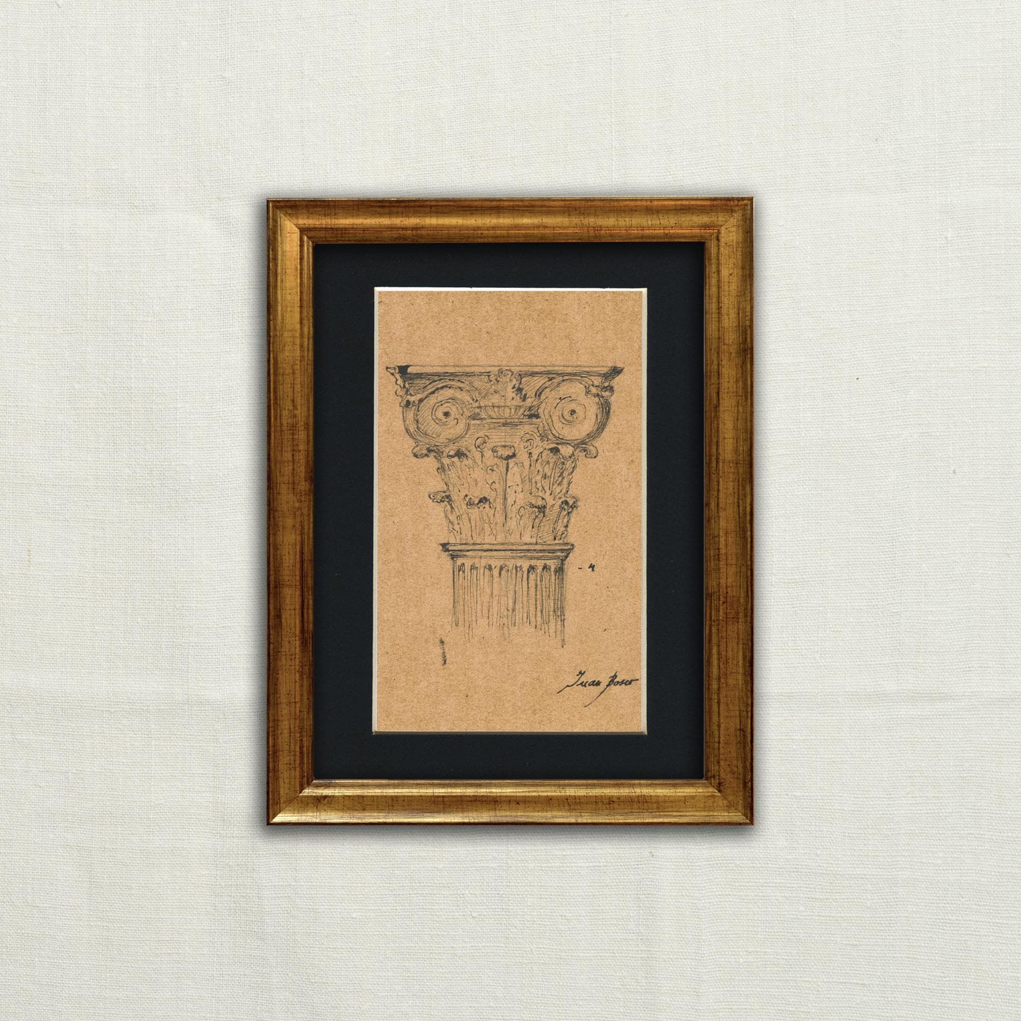 Original, NOT A PRINT- Architecture capital ink & pencil sketch, chapitel art, classic architecture illustration pencil artwork 5x7 "