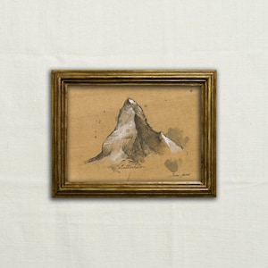 Original, KEIN DRUCK - Matterhorn Berg Kunst, minimalistische Berg Zeichnung, Matterhorn Skizze Zeichnung, Alpen Landhaus Dekor - Kunst ohne Rahmen.