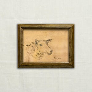 Originale, NON UNA STAMPA - Disegno di pecore, schizzo di pecore a carboncino, disegno minimalista di pecore, arte di pecore a matita, dipinto di arte contadina - Arte senza cornice.