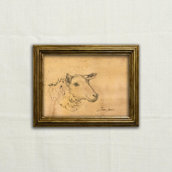 Original, NOT A PRINT - Sheep art, sheep charcoal sketch, minimalist sheep drawing, sheep pencil art, farmhouse art painting - Unframed art.