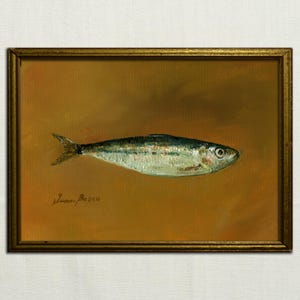 PRINT -Sardine oil painting, pilchard painting, pilchard print, fish oil painting, fish print sardine decor Print from Oil painting by