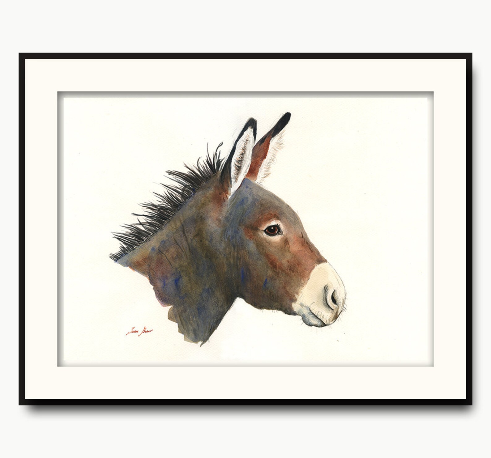 Donkey Watercolor Donkey Painting Donkey Portrait Donkey Etsy
