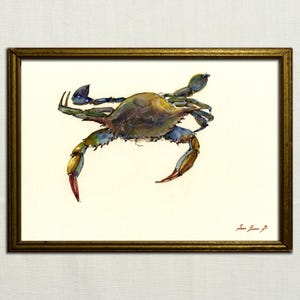 PRINT-Blue Crab print watercolor painting art wall  sea seafood fish crab beach  - Art Print by Juan Bosco