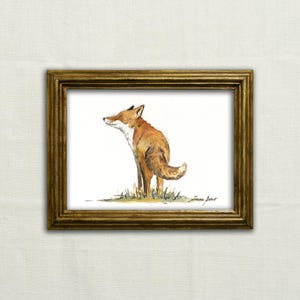 Origineel, GEEN PRINT - Fox art, vos aquarelschets, minimalistische vos tekening, Franse platteland, boerderij kunst schilderij - ingelijste kunst