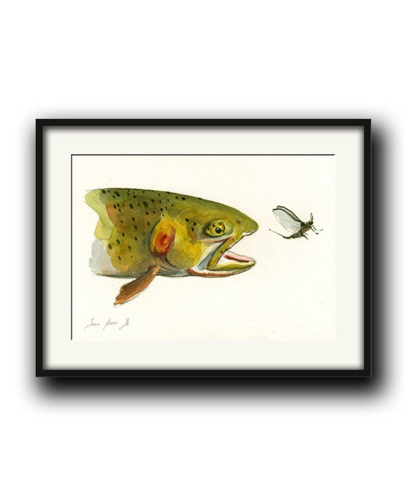 Printcutthroat Trout Fish Eating Mayfly fly Fishing River Etsy