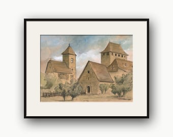 Saint Martin de Vers, France cityscape, France village, France watercolor, France print, France town art, village watercolor, by Juan Bosco