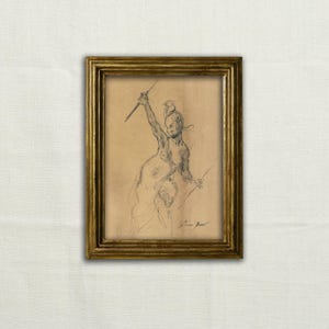 Original, INTE ETT TRYCK - Minimalistisk porträttskissa, kvinnlig teckning, figurteckning, Delacroix Liberty - Oinramad konst
